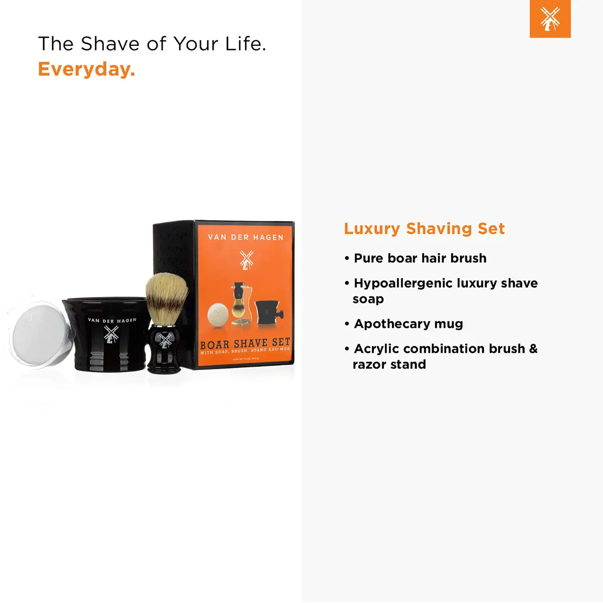 Van Der Hagen Luxury Shaving Set - Total Men's Wet Shaving Kit w/Boar Bristle Brush, Scented Luxury Soap, Stand & Mug | All-in-One Grooming - view 3