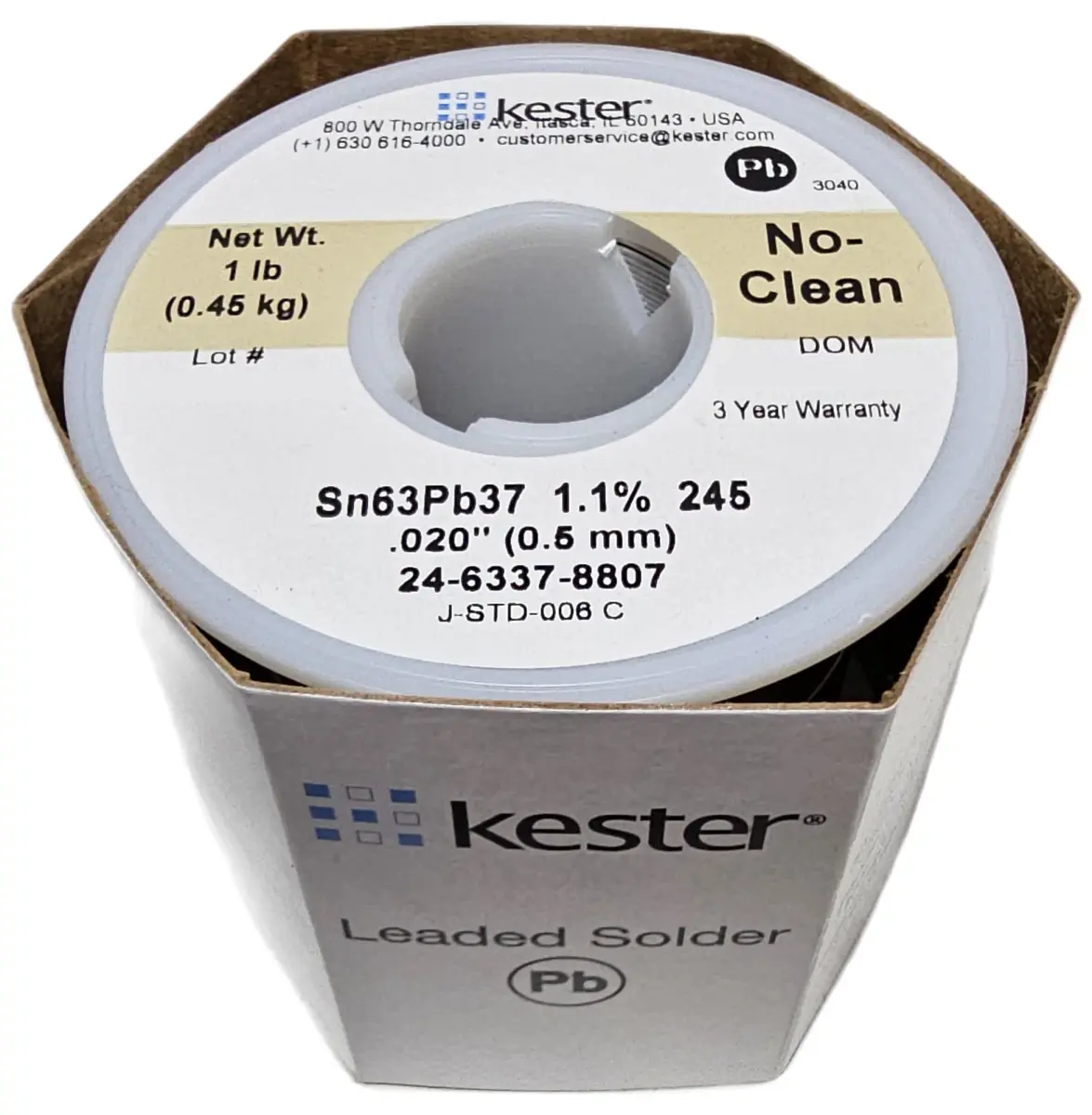 Kester 63/37 Sn/Pb Solder Wire 0.508mm (0.02") | 1 lb Spool for Electronics Soldering - main product image