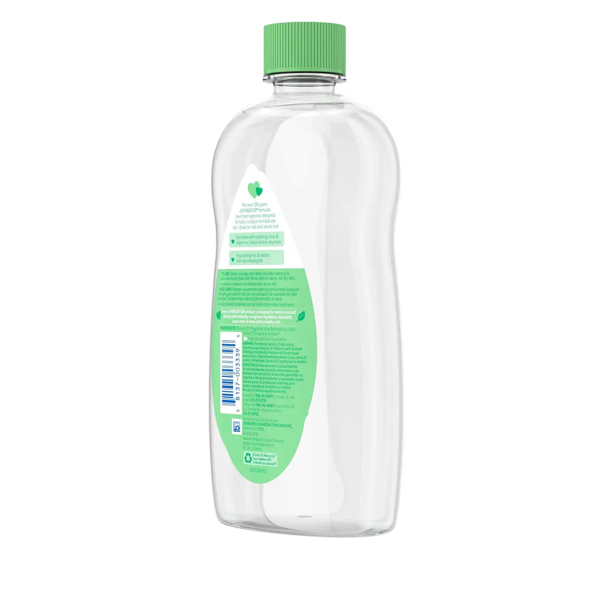 Johnson's Baby Oil with Aloe Vera & Vitamin E, 591ml (20 Fl Oz) | Hypoallergenic Moisturizing Oil for Baby's Delicate Skin - view 5