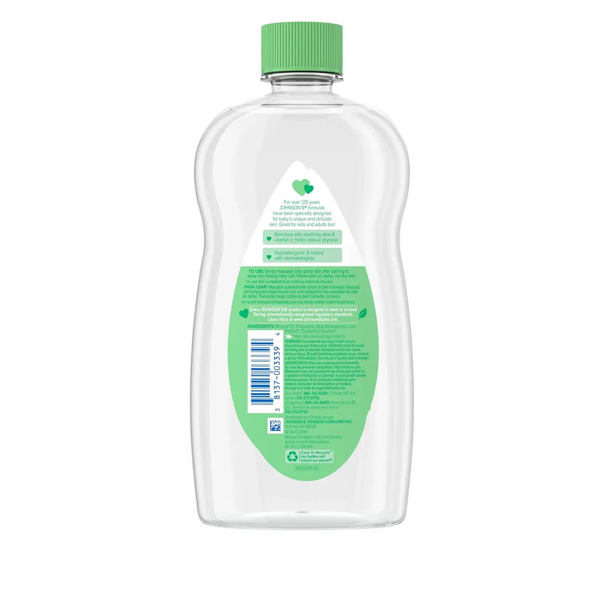 Johnson's Baby Oil with Aloe Vera & Vitamin E, 591ml (20 Fl Oz) | Hypoallergenic Moisturizing Oil for Baby's Delicate Skin - view 2