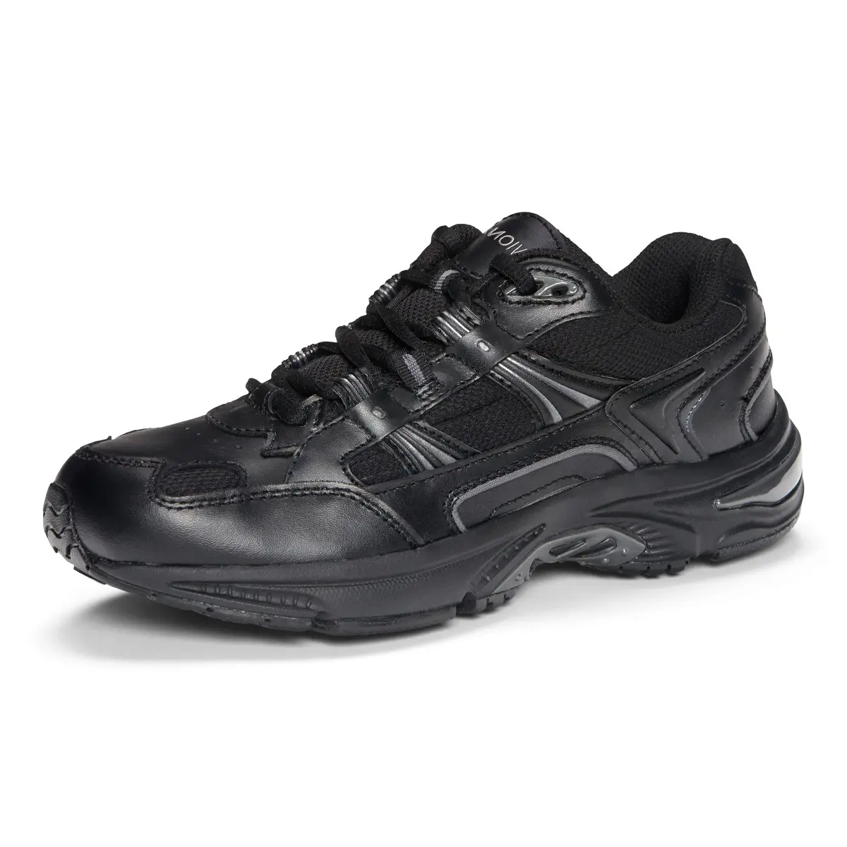 Vionic Women's Trainers Lace Up Walker Classic Shoes with Arch Support Wide Fit, Black Leather, 8.5 Wide | Lightweight Comfort for All-Day Wear - main product image
