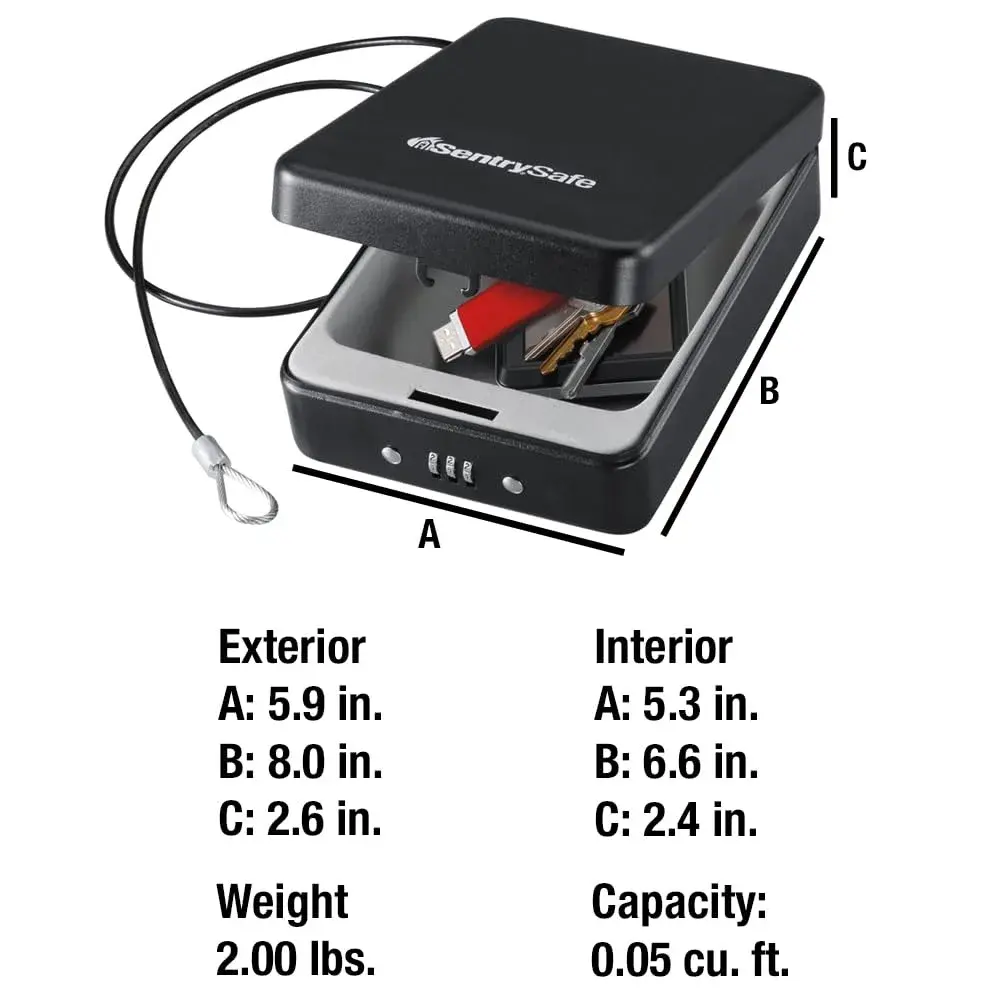 SentrySafe P005C Small Lock Box with Combination Lock, 0.05 cu ft (2.6 x 5.9 x 8.0 in) | Portable Security for Valuables - view 5