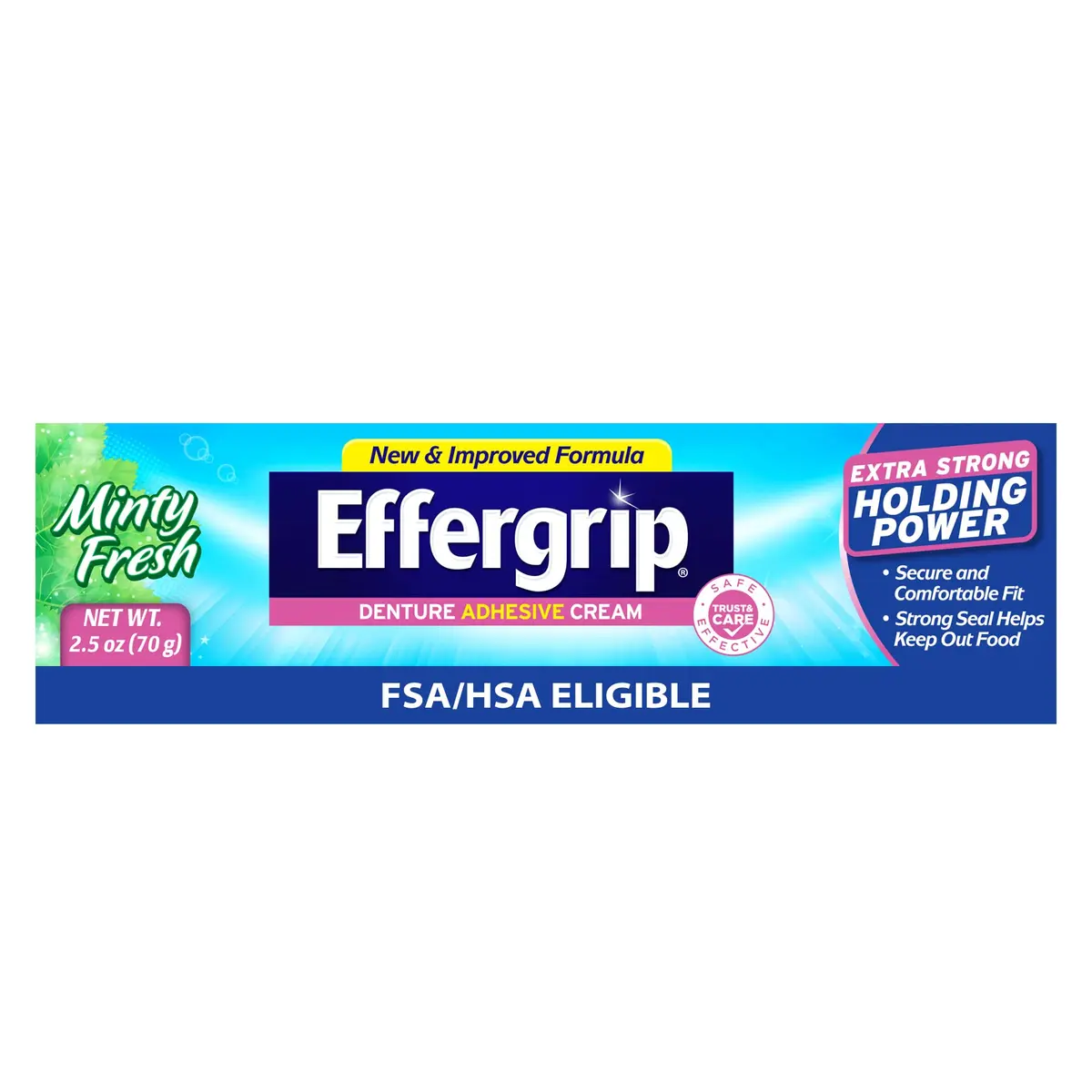 Effergrip Denture Adhesive Cream, Minty Fresh, 2.5 Oz | Zinc-Free, Extra Strong Grip, ADA Seal - main product image
