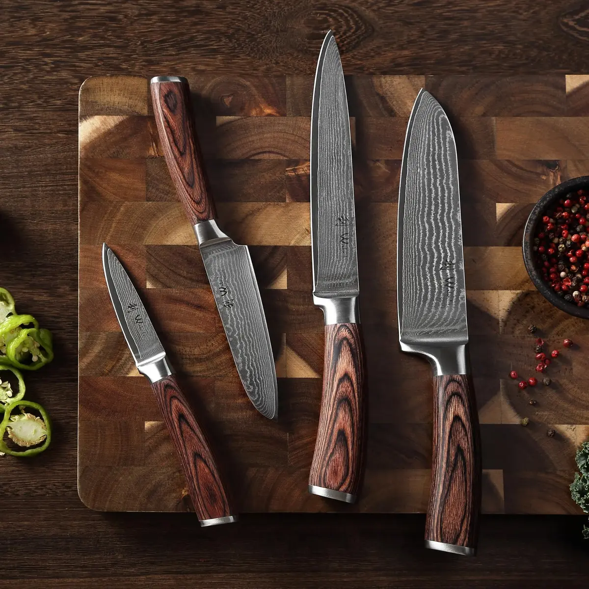 Wakoli EDIB 4-Piece VG10 Damascus Kitchen Knife Set, Pakkawood Handle | Precision & Durability for Home Chefs - view 5