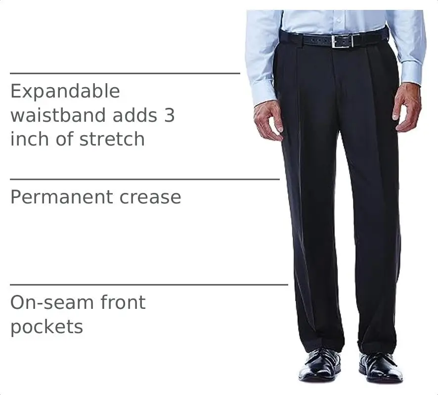 Haggar Men's E-Clo Repreve Classic Fit Pleat Front Dress Pant with Hidden Expandable Waistband Black 42W 30L | Sustainable Business Casual - view 5