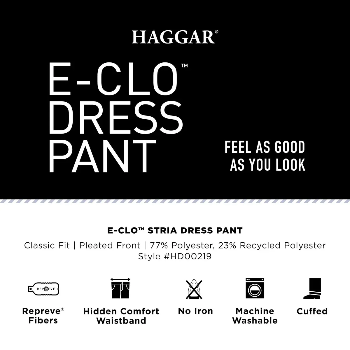 Haggar Men's E-Clo Repreve Classic Fit Pleat Front Dress Pant with Hidden Expandable Waistband Black 42W 30L | Sustainable Business Casual - view 6