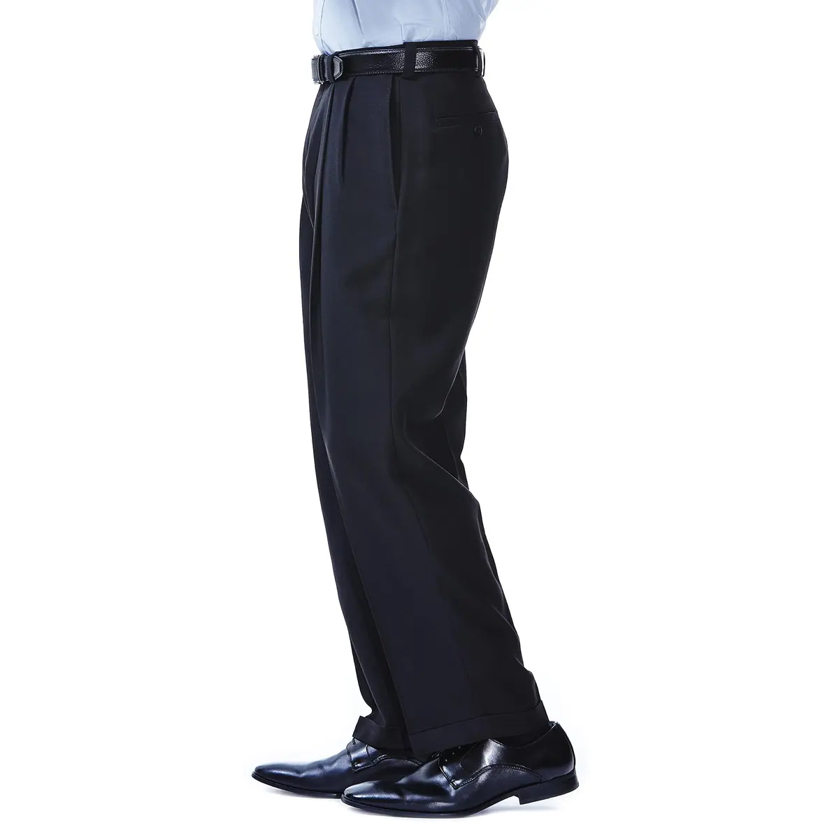 Haggar Men's E-Clo Repreve Classic Fit Pleat Front Dress Pant with Hidden Expandable Waistband Black 42W 30L | Sustainable Business Casual - view 2