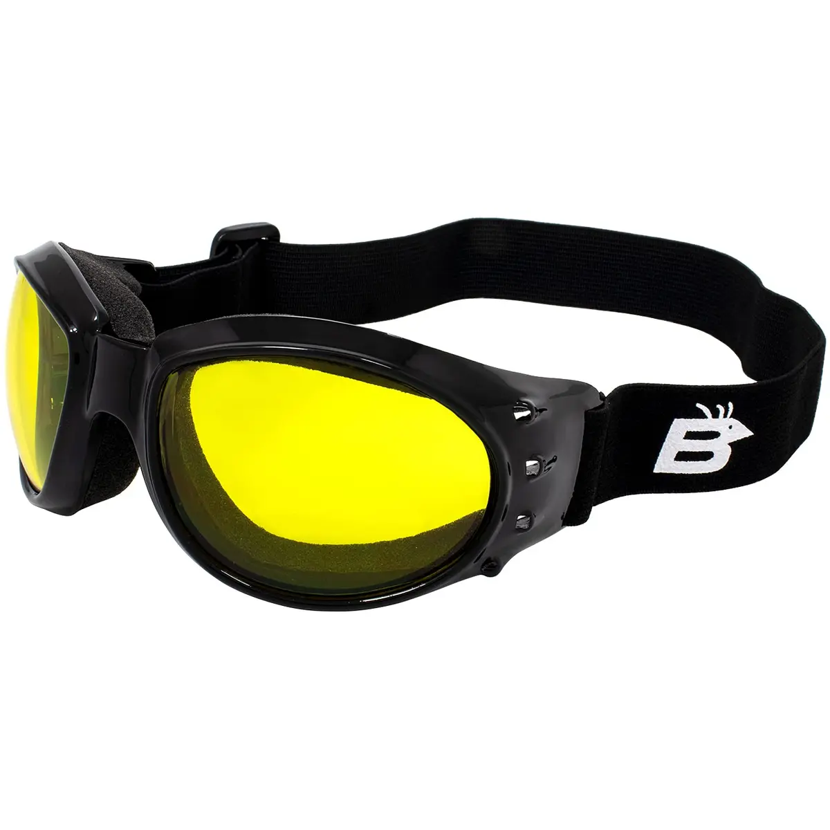 Birdz Motorcycle Goggles Black Frame/Yellow Lens | Shatterproof Polycarbonate & UV400 Protection (Adult) - main product image