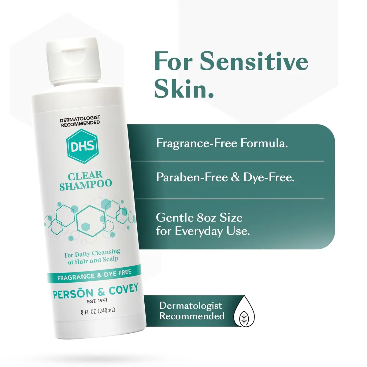 DHS Clear Shampoo - Unscented, Gentle for Sensitive Skin & Dry Scalp, 8oz | Paraben-Free & Dye-Free - view 3
