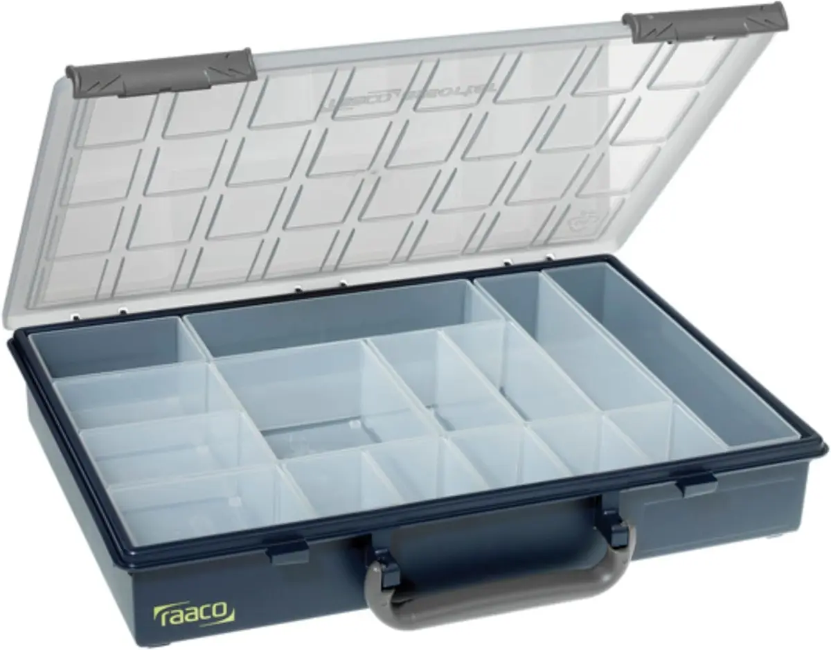 Raaco Assorter 55 4x8-15 Tool Box Organizer, 15-Slot, Semi-Transparent | Customizable Hardware Storage - main product image