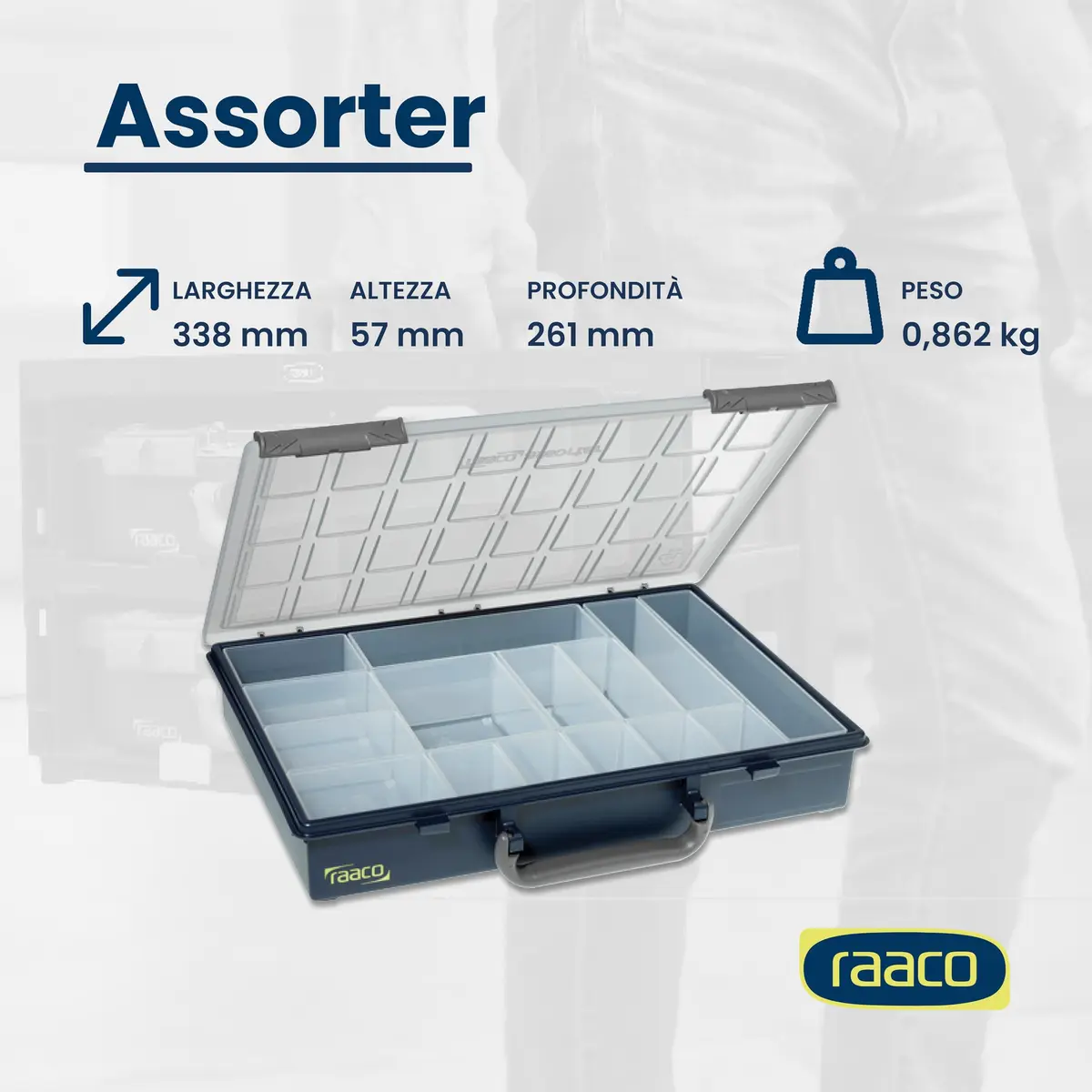 Raaco Assorter 55 4x8-15 Tool Box Organizer, 15-Slot, Semi-Transparent | Customizable Hardware Storage - view 4