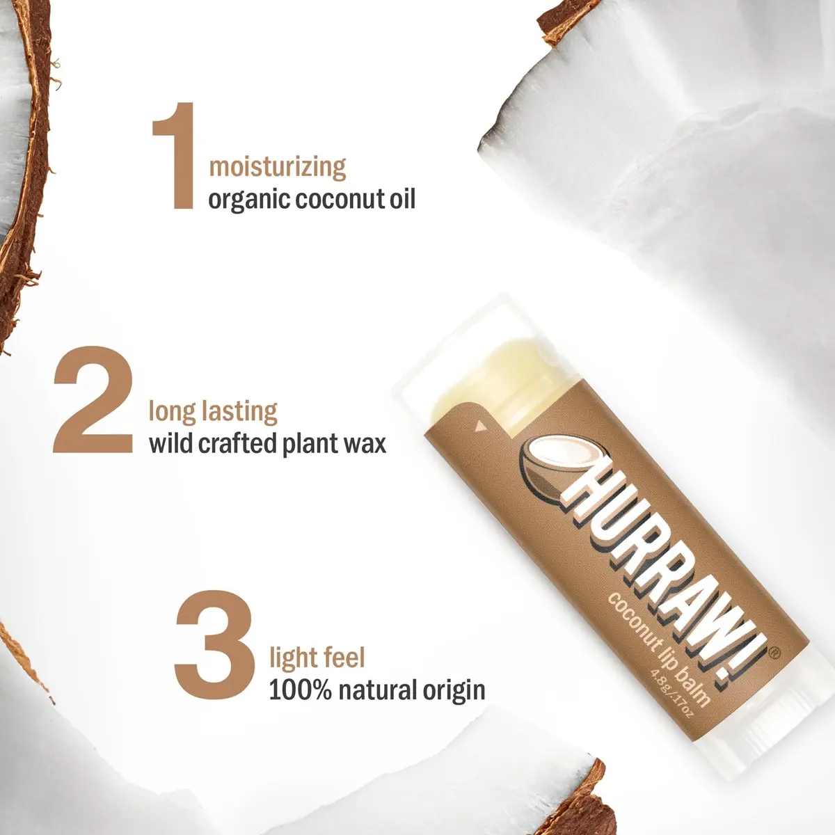 Hurraw! Coconut Lip Balm 4.8g | Organic, Vegan & Cruelty-Free, Made in USA - view 2