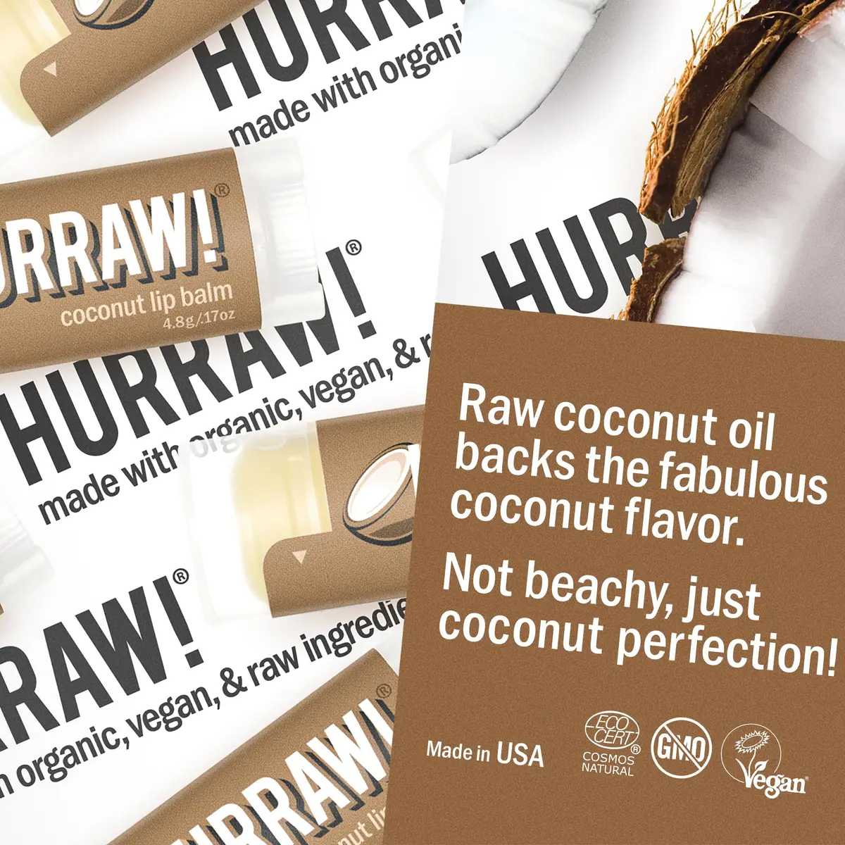 Hurraw! Coconut Lip Balm 4.8g | Organic, Vegan & Cruelty-Free, Made in USA - view 3