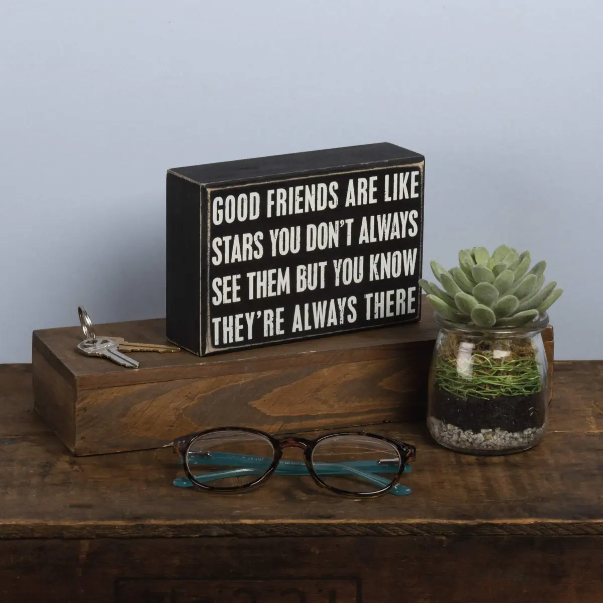 Primitives by Kathy Good Friends Box Sign 15cm x 10cm (6" x 4") | Rustic Wood Wall Decor - view 3