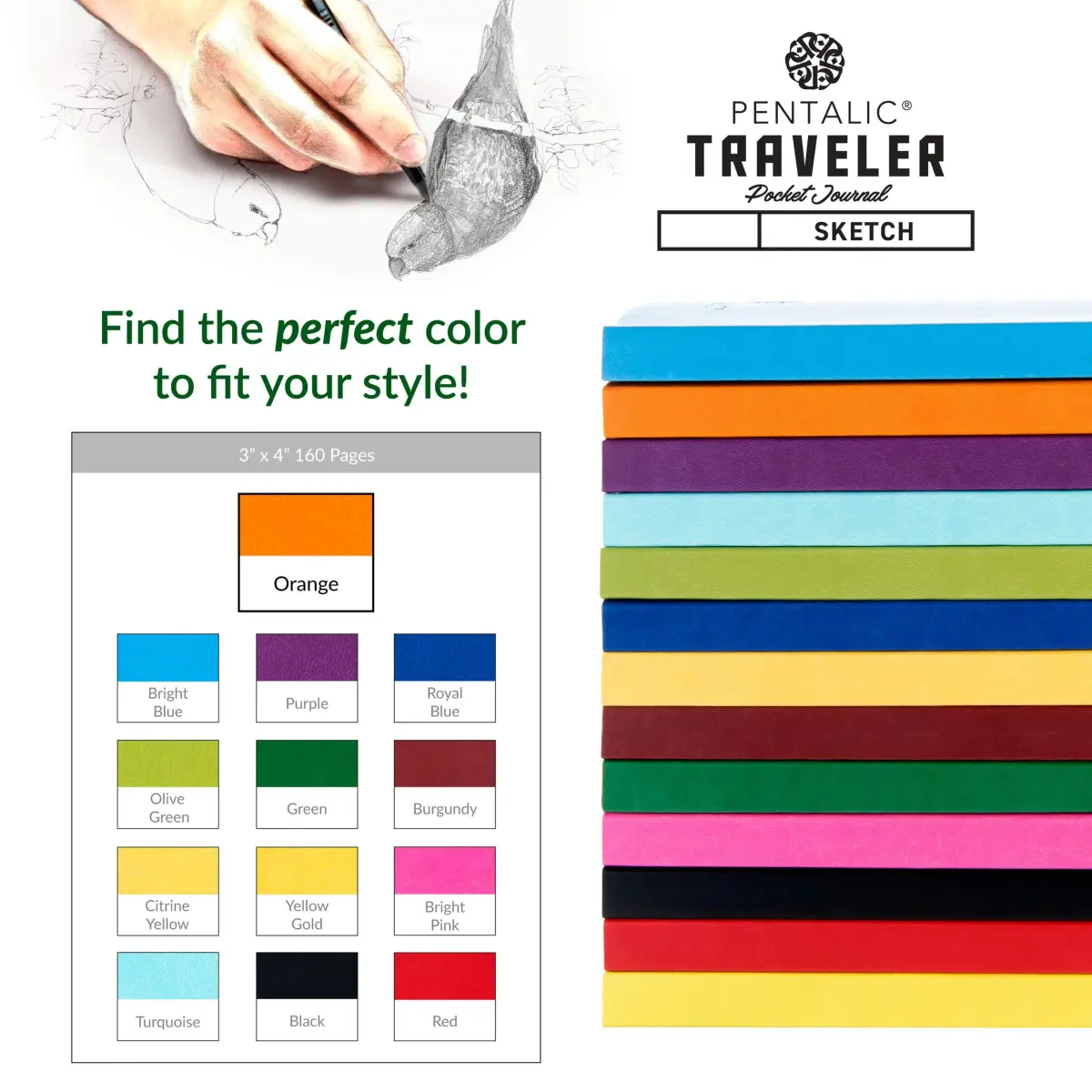 Pentalic 3" x 4" Pocket Sketchbook Traveler Journal, 160 Pages, Orange | Acid-Free Paper for Professionals & Students - view 7