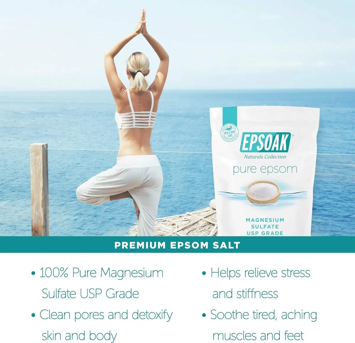 Epsoak Epsom Salt 5 lb (2.27 kg) Magnesium Sulfate USP Bath Salts | Cruelty-Free Certified - view 3