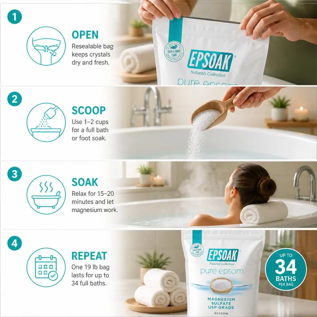 Epsoak Epsom Salt 19 lb. Magnesium Sulfate USP | Unscented, Made in USA, Cruelty-Free - view 4