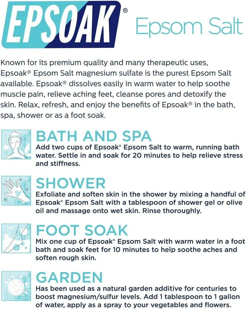 Epsoak Epsom Salt 19 lb. Magnesium Sulfate USP | Unscented, Made in USA, Cruelty-Free - view 9
