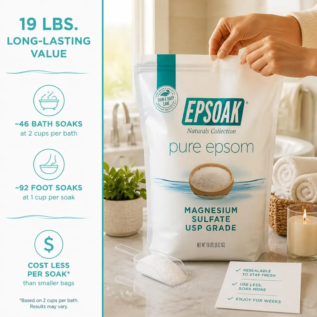 Epsoak Epsom Salt 19 lb. Magnesium Sulfate USP | Unscented, Made in USA, Cruelty-Free - view 2