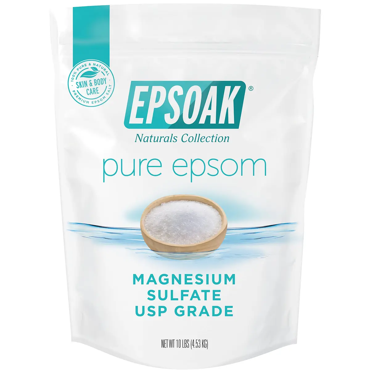 Epsoak Epsom Salt 10 lb (4.54 kg) Unscented Magnesium Sulfate USP | Pure Bath & Foot Soak Crystals - main product image
