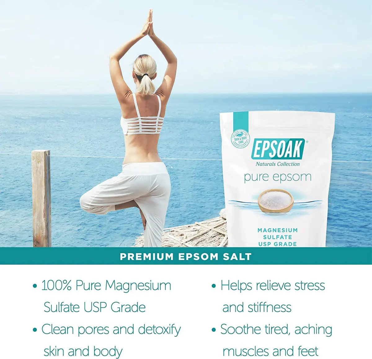 Epsoak Epsom Salt 10 lb (4.54 kg) Unscented Magnesium Sulfate USP | Pure Bath & Foot Soak Crystals - view 4