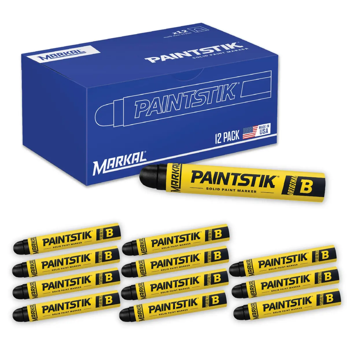 Markal Paintstik Solid Paint Marker Black 12-Pack | Marks on Rough, Rusty, Dirty Surfaces - main product image