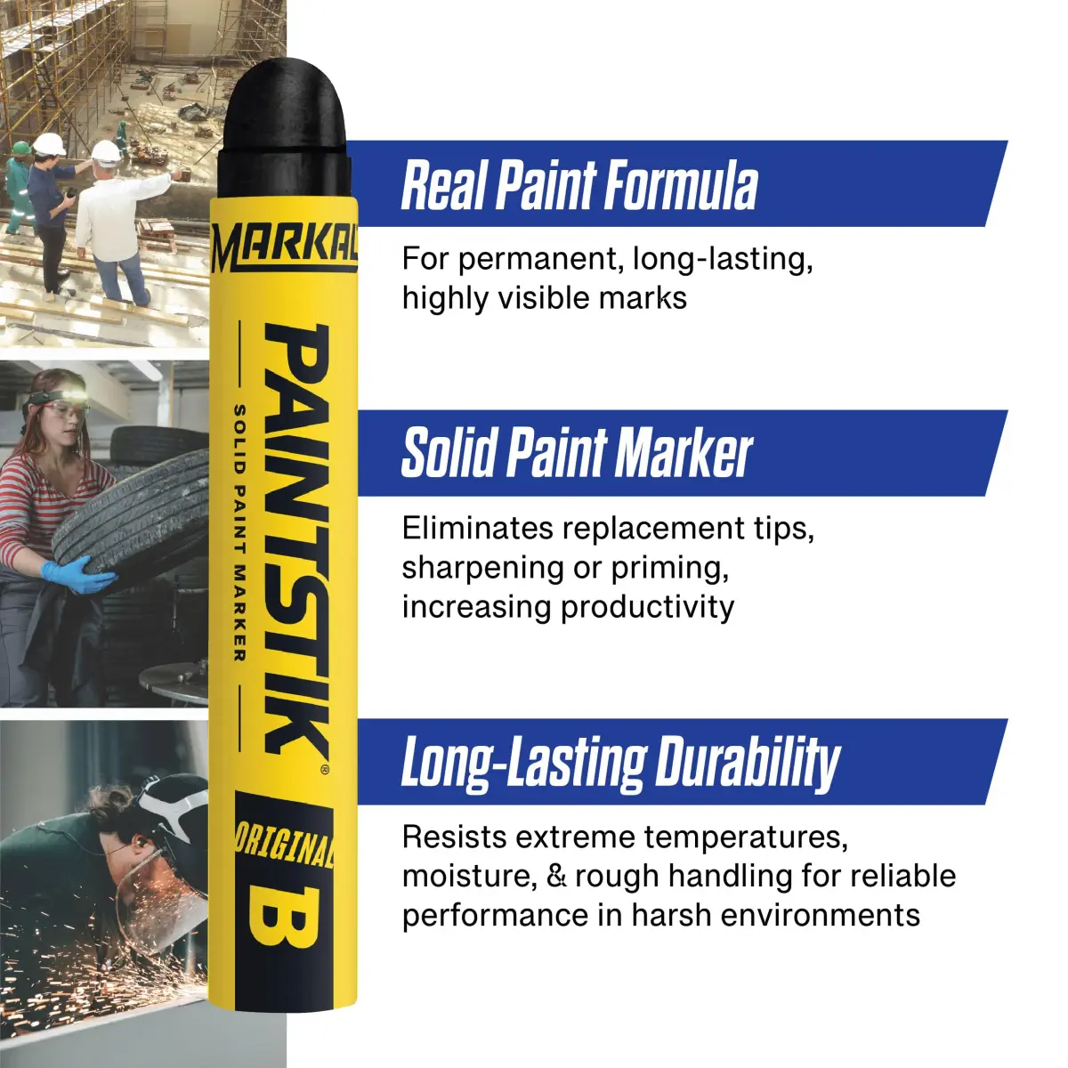 Markal Paintstik Solid Paint Marker Black 12-Pack | Marks on Rough, Rusty, Dirty Surfaces - view 2