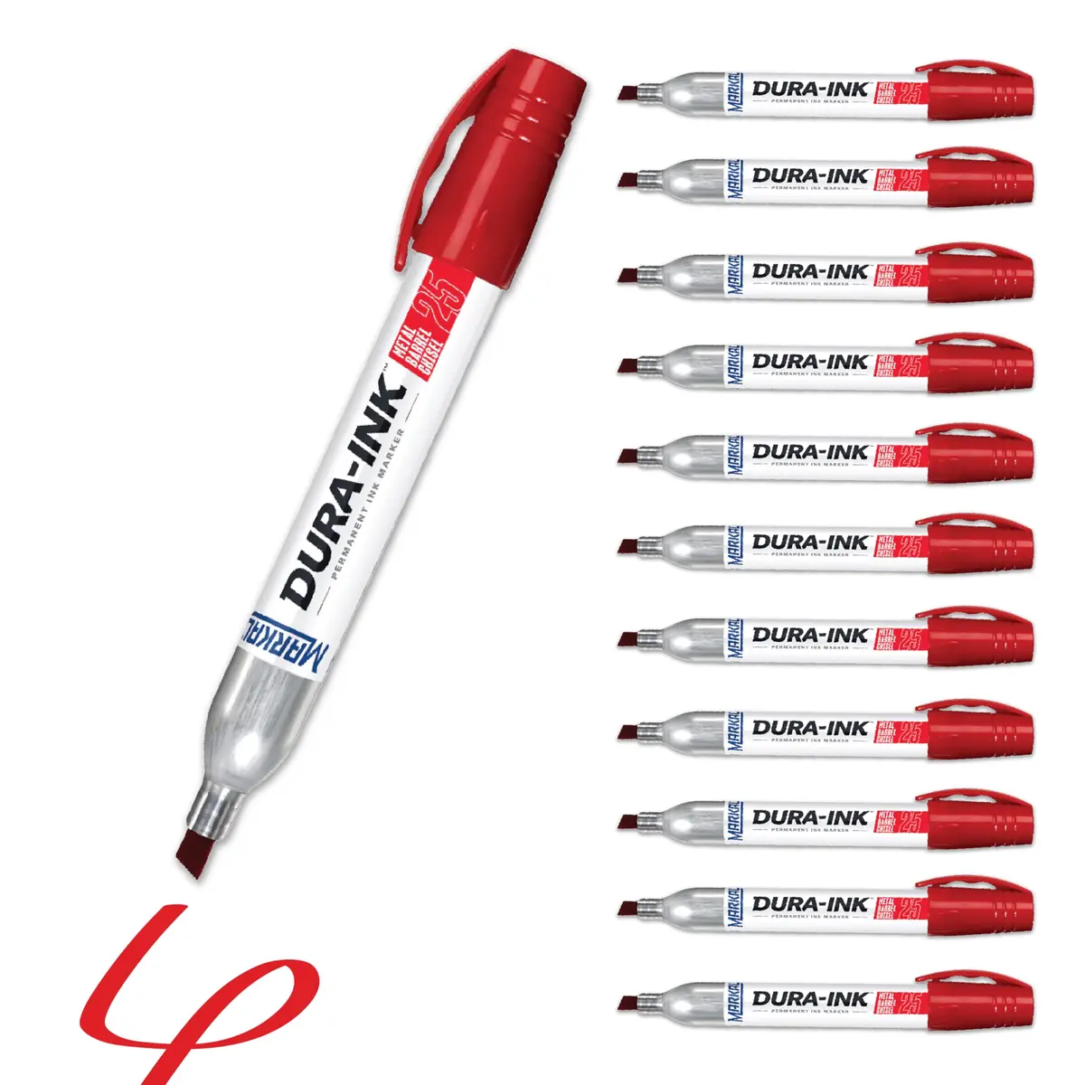 Markal Dura-Ink 25 Medium Chisel Permanent Ink Marker 1.80” & 1.40” | Versatile Surface Compatibility, 12-Pack - main product image