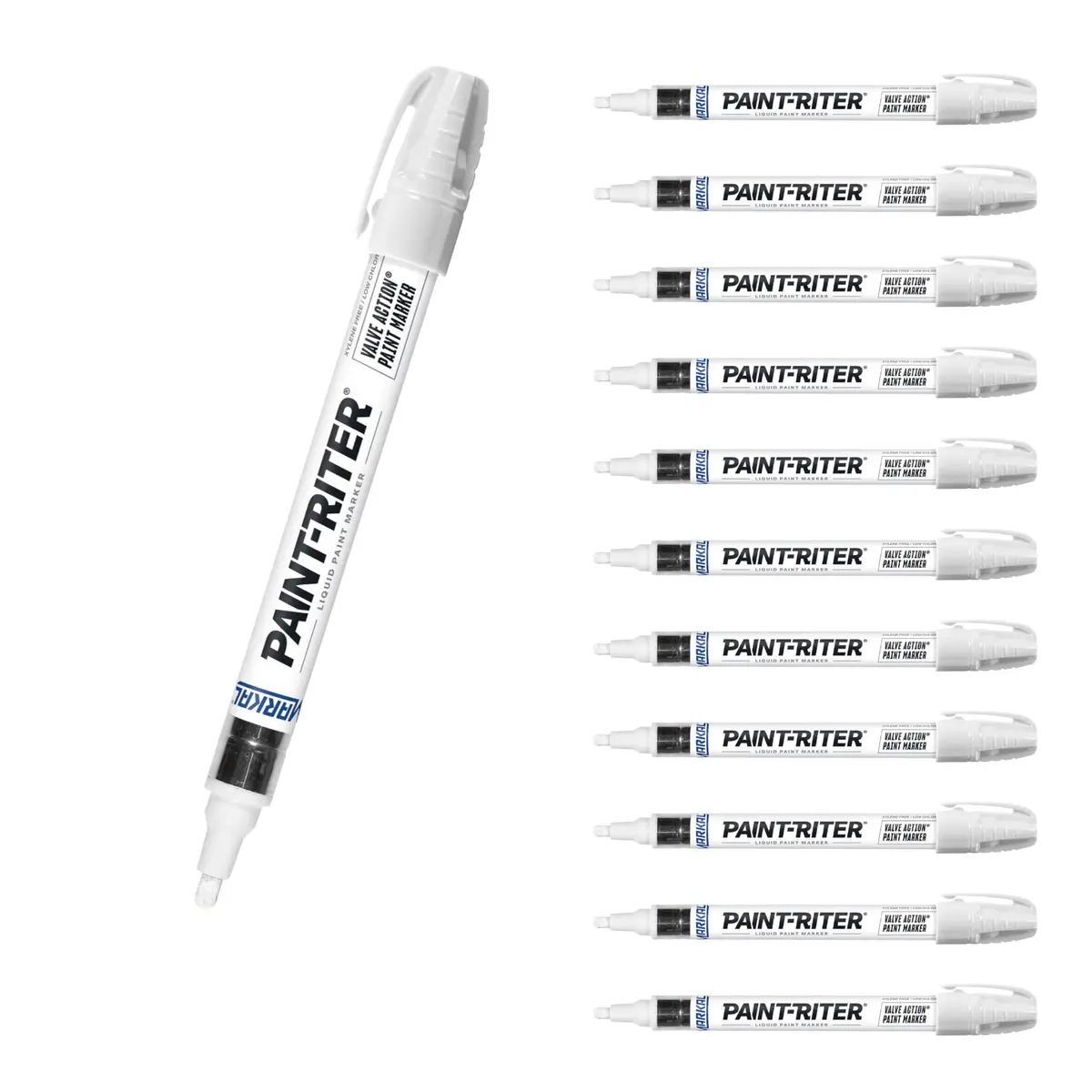 Markal Paint-Riter Valve Action Paint Marker, White, 1/8in Bullet Tip, 12 Markers | Permanent, Weather-Resistant Marks - main product image