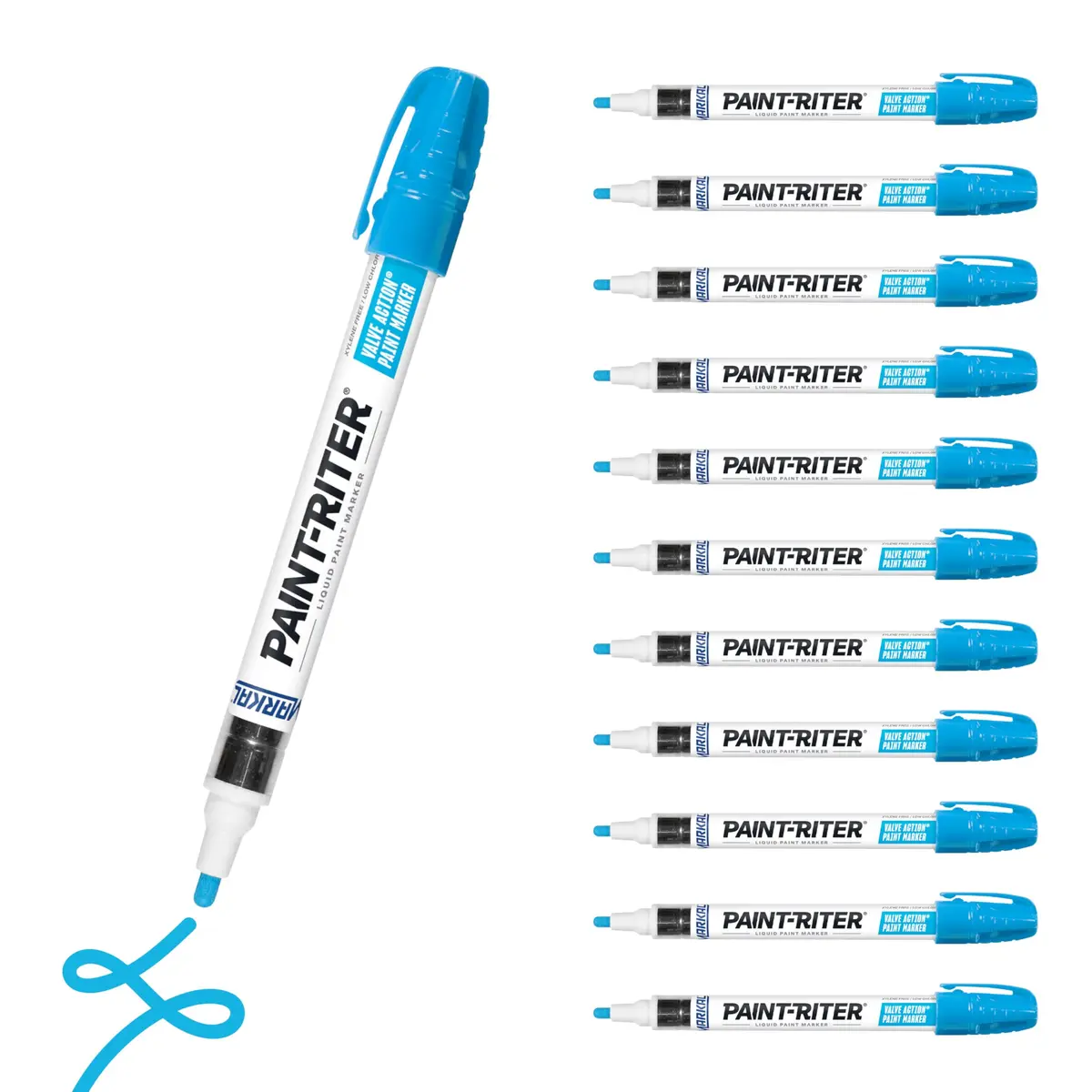 Markal Paint-Riter+ Valve Action Marker, Light Blue, 12-Pack | Permanent Paint Marker for Versatile Surfaces - main product image