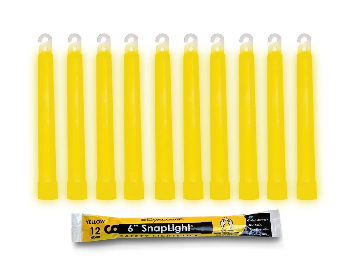 Cyalume Yellow Survival Glow Sticks - 10 Pack, 6" Long, 12-Hour Duration | Emergency Flares & Hiking Safety Gear - main product image