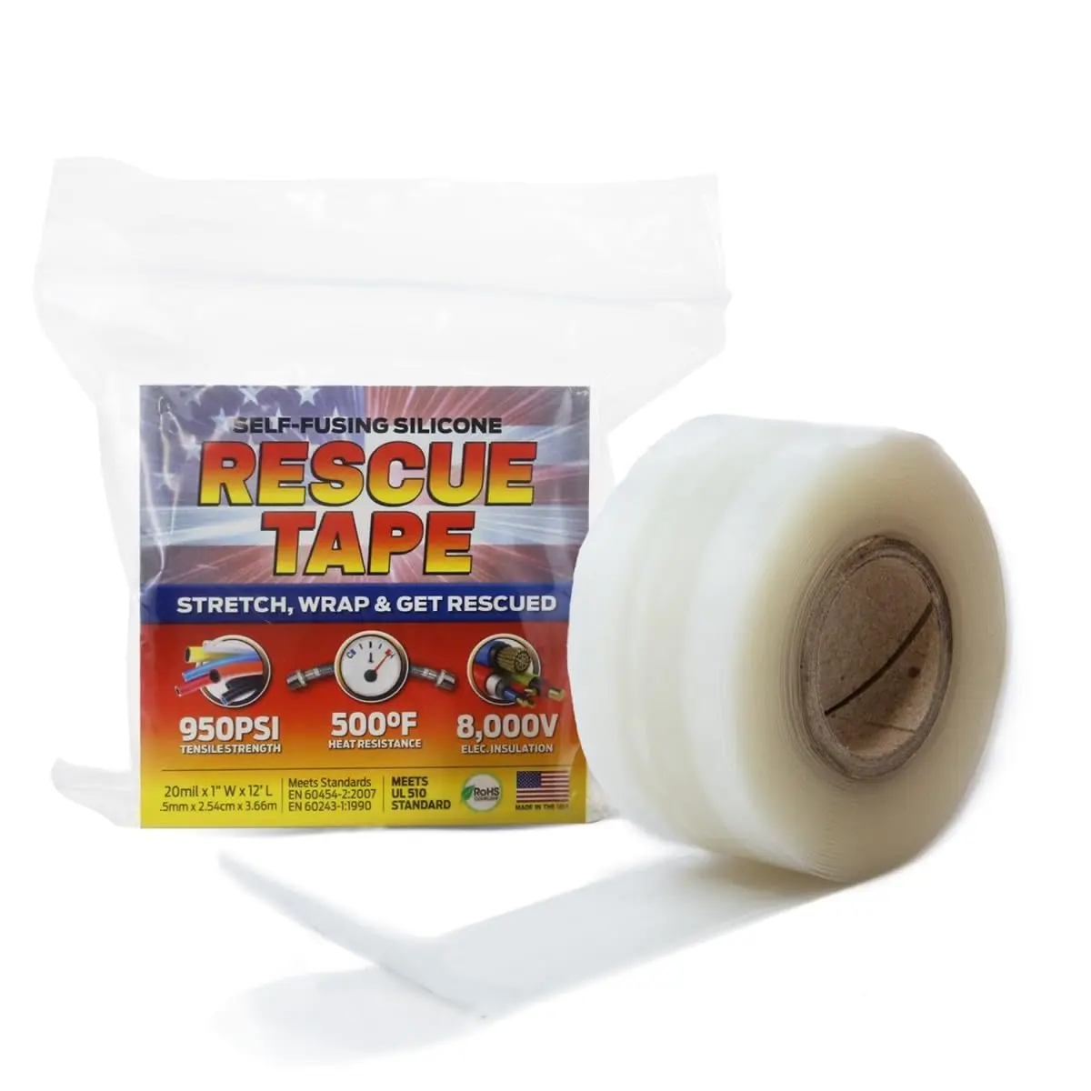 Bond It Rescue Tape Self-Fusing Silicone Repair Tape 1 in x 12 ft Clear | Waterproof Leak Seal & Electrical Insulation - main product image