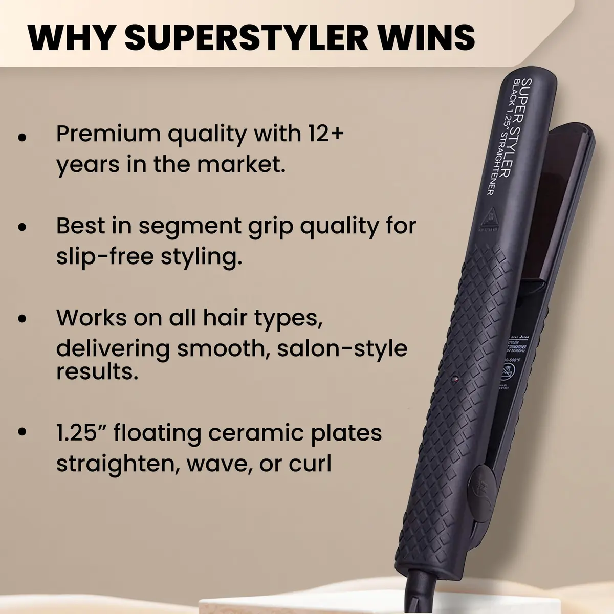 HerStyler Superstyler Onyx Ceramic Flat Iron - Travel Friendly - 1.25 inch | Salon Style, Negative Ion Technology - view 8