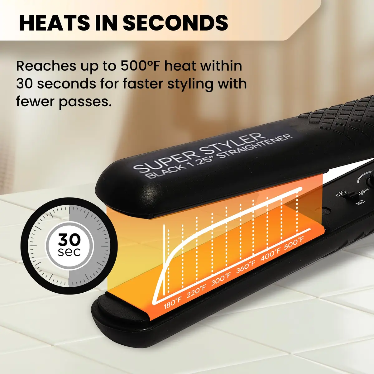 HerStyler Superstyler Onyx Ceramic Flat Iron - Travel Friendly - 1.25 inch | Salon Style, Negative Ion Technology - view 2