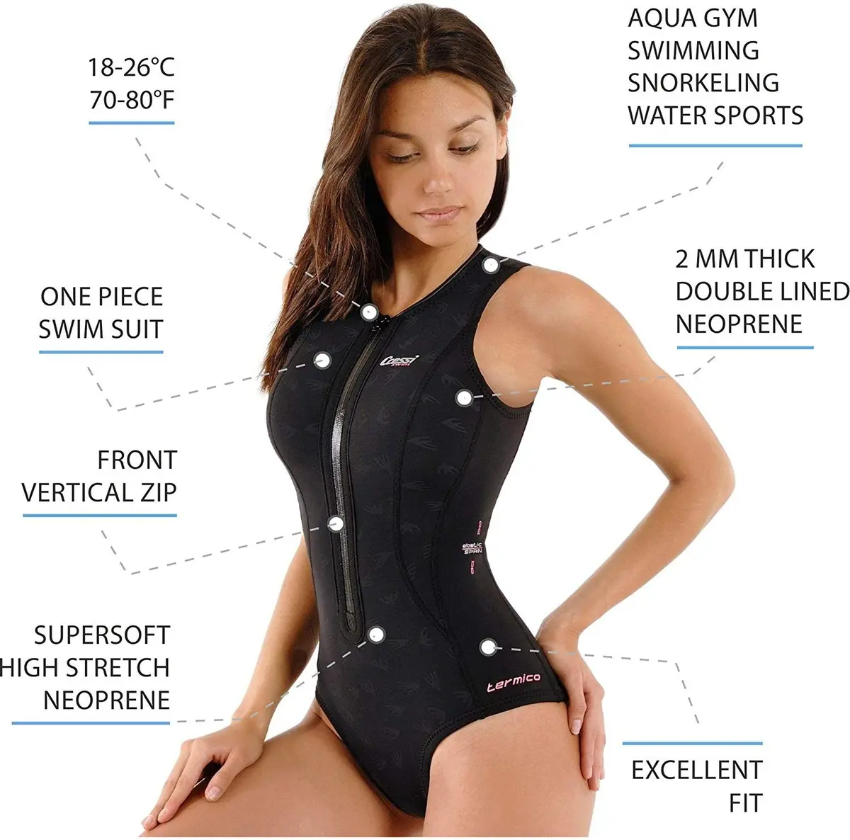 CRESSI Termico Lady, Black, S | 2mm Neoprene Wetsuit for Water Sports - view 2