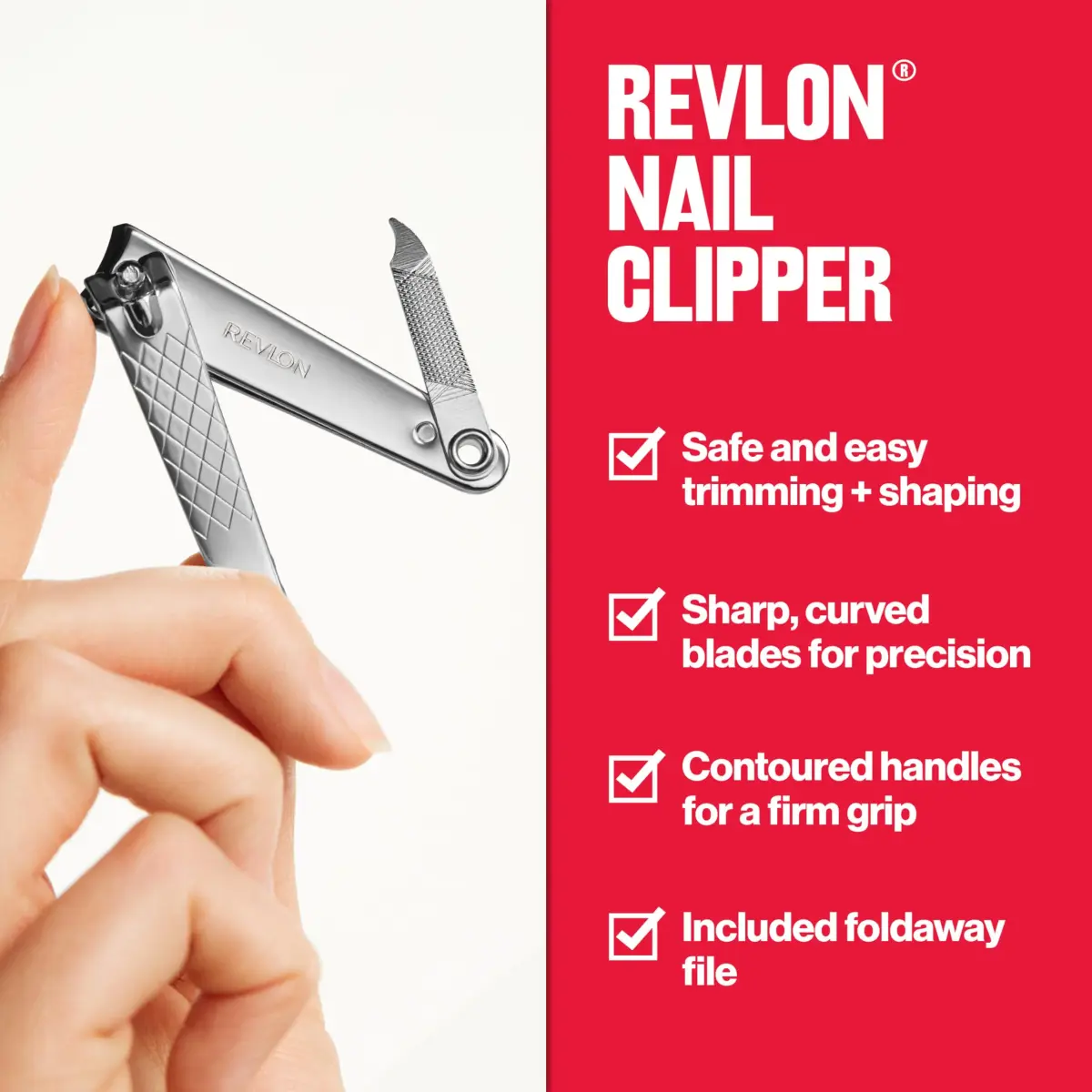 Revlon Nail Clipper With File, Curved Blade for Accurate Trimming & Grooming, Silver (9.5g) - view 3