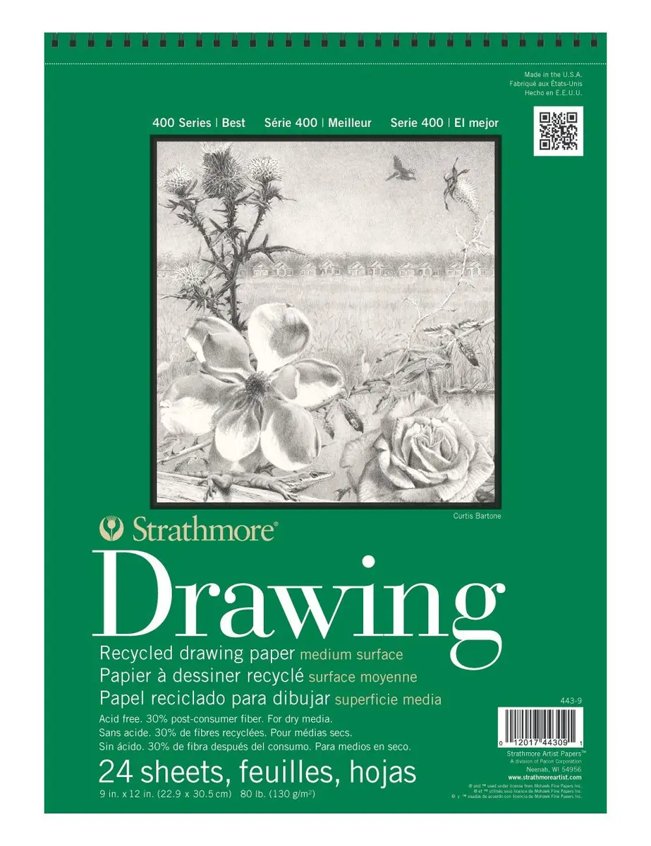 Strathmore Recycled Drawing Paper Pad Wire Bound 9"X12" | 80lb, 24 Sheets, Eco-friendly - main product image