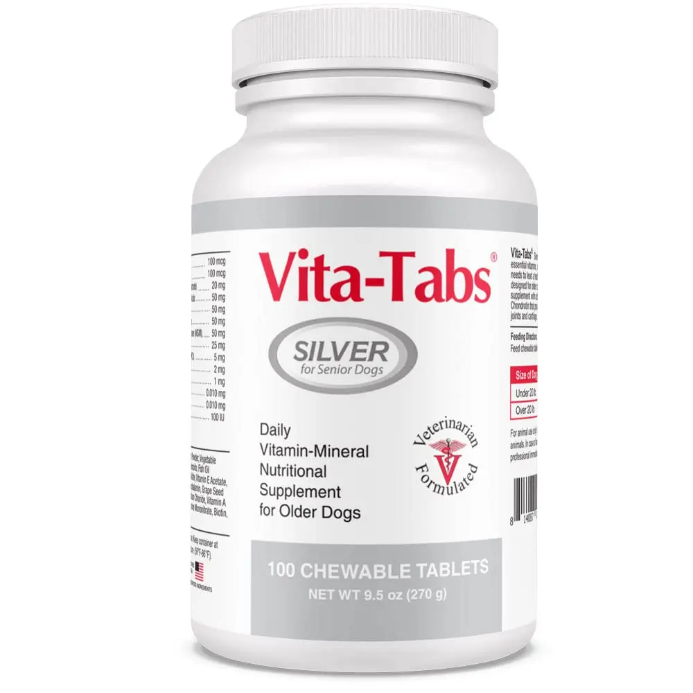 Vita-Tabs Silver Senior Dog Supplement 100 Chewables | Supports Bones, Joints, Energy & Immunity - main product image