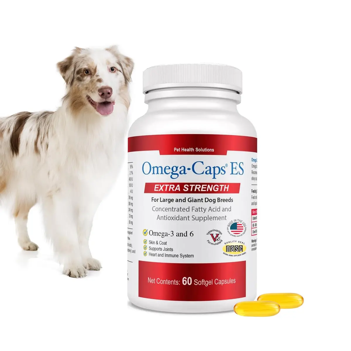 Omega-Caps ES Extra Strength for Large & Giant Dogs 60 Softgel Capsules | Omega-3 & Omega-6 Fatty Acids Support - main product image