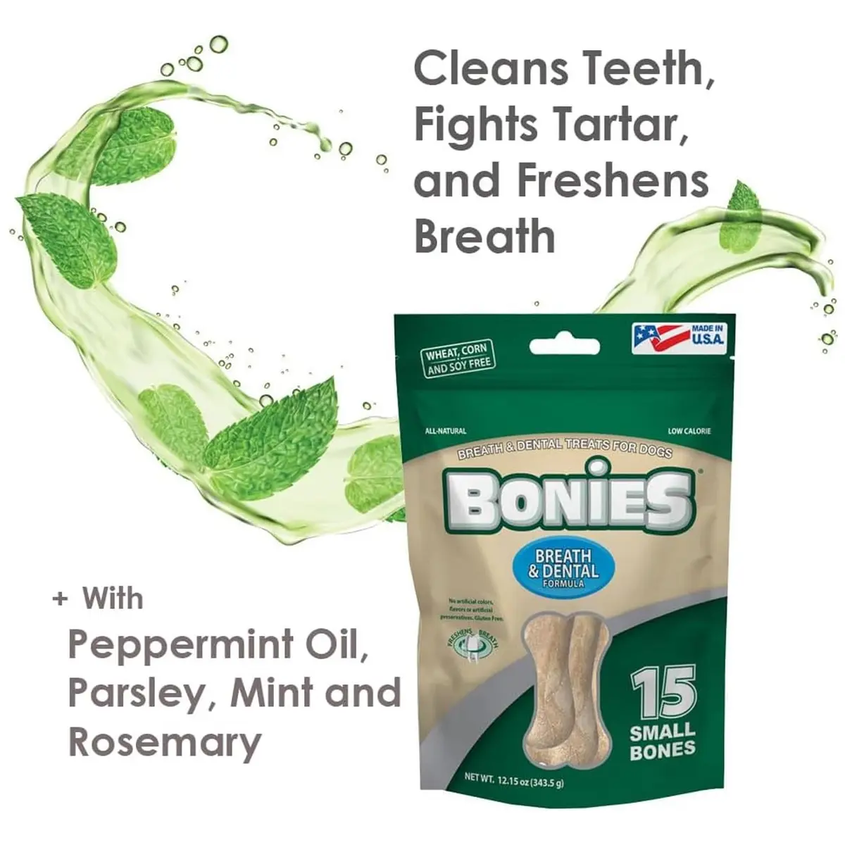 Bonies Natural Breath and Dental Formula Treats for Dogs, 2 Mini Bones Pack | All Natural, Freshens Breath, Low Calories, Made in USA - view 7