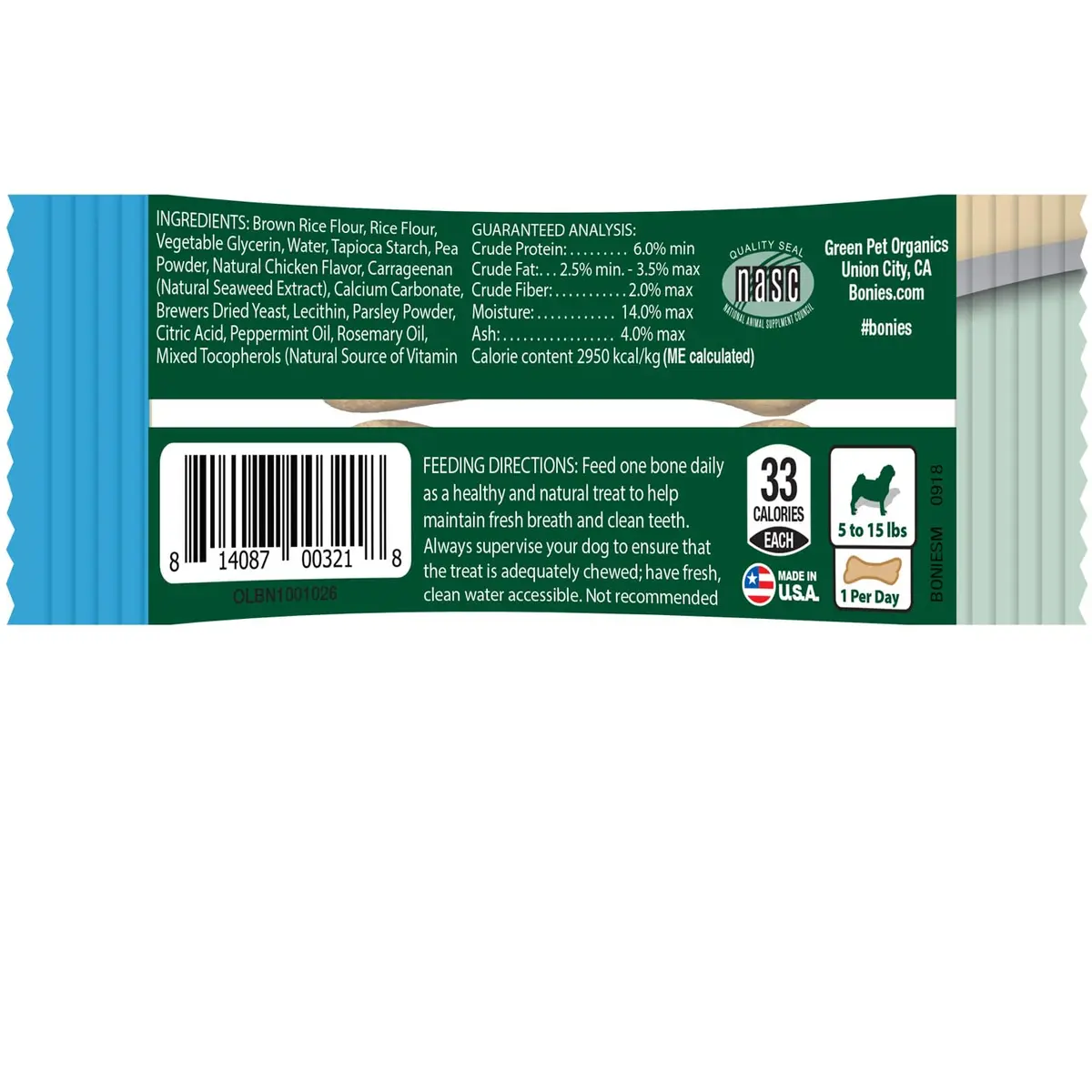 Bonies Natural Breath and Dental Formula Treats for Dogs, 2 Mini Bones Pack | All Natural, Freshens Breath, Low Calories, Made in USA - view 8