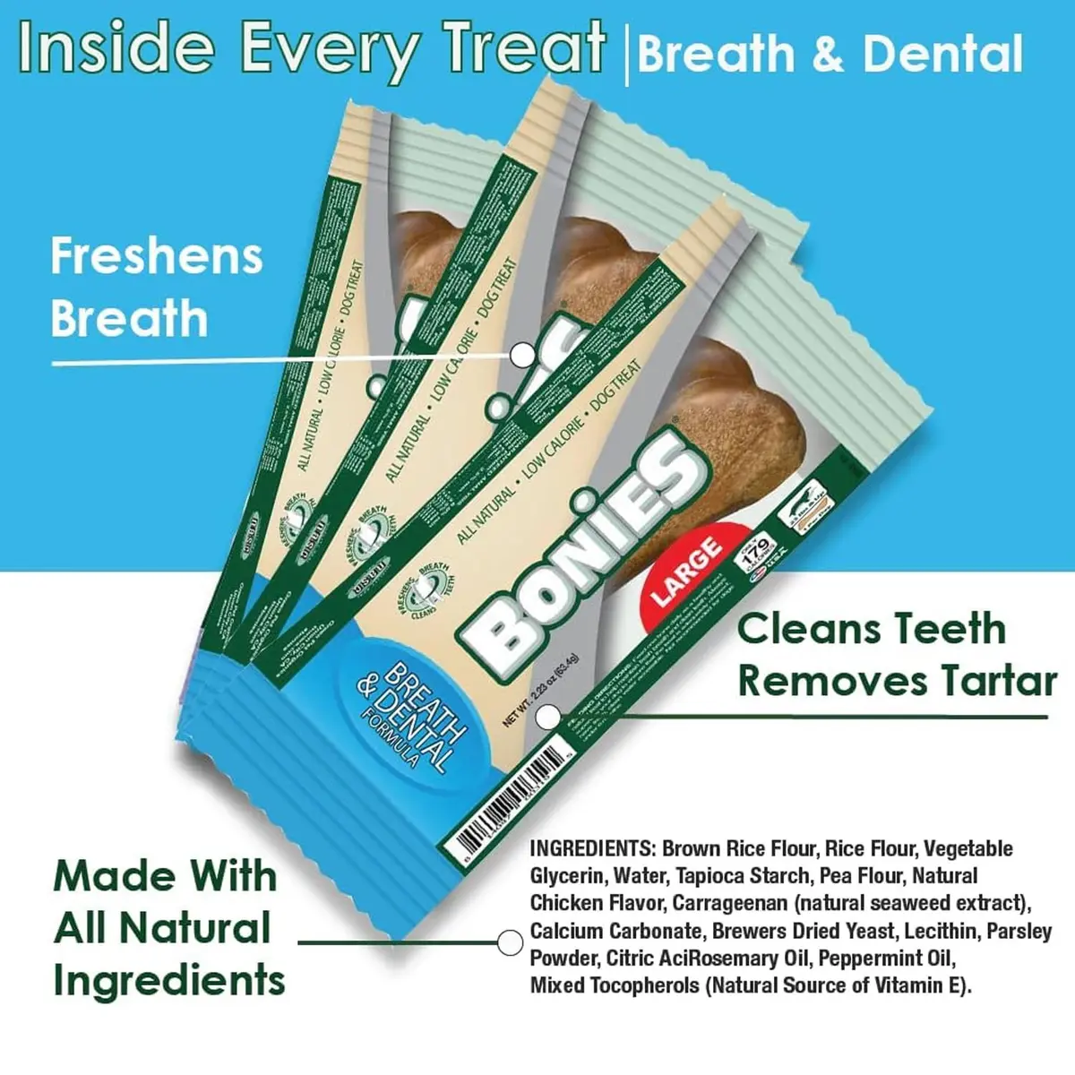 Bonies Natural Breath and Dental Formula Treats for Dogs, 2 Mini Bones Pack | All Natural, Freshens Breath, Low Calories, Made in USA - view 2