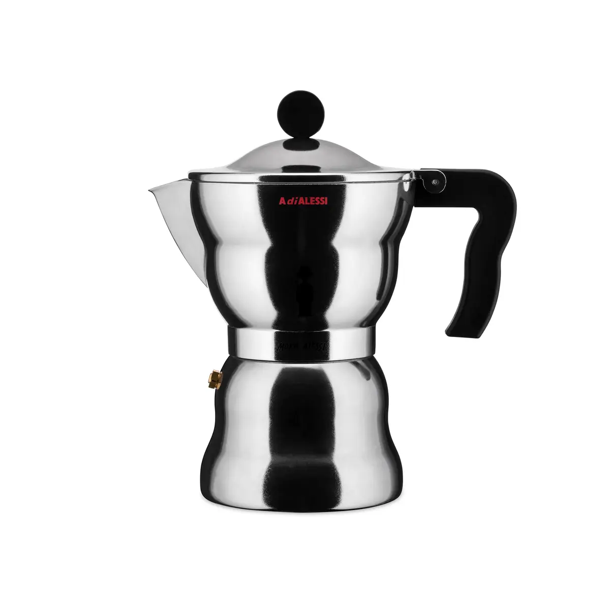 Alessi AAM33/6 Design Espresso Coffee Maker 6 Cups | Aluminum & Thermoplastic Resin, Black Handle - main product image