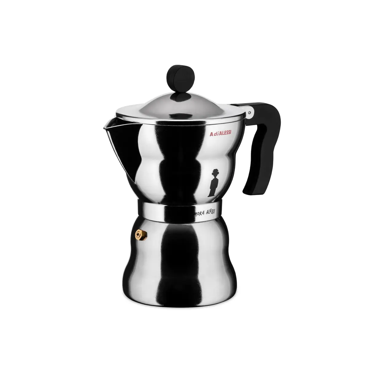 Alessi AAM33/6 Design Espresso Coffee Maker 6 Cups | Aluminum & Thermoplastic Resin, Black Handle - view 2