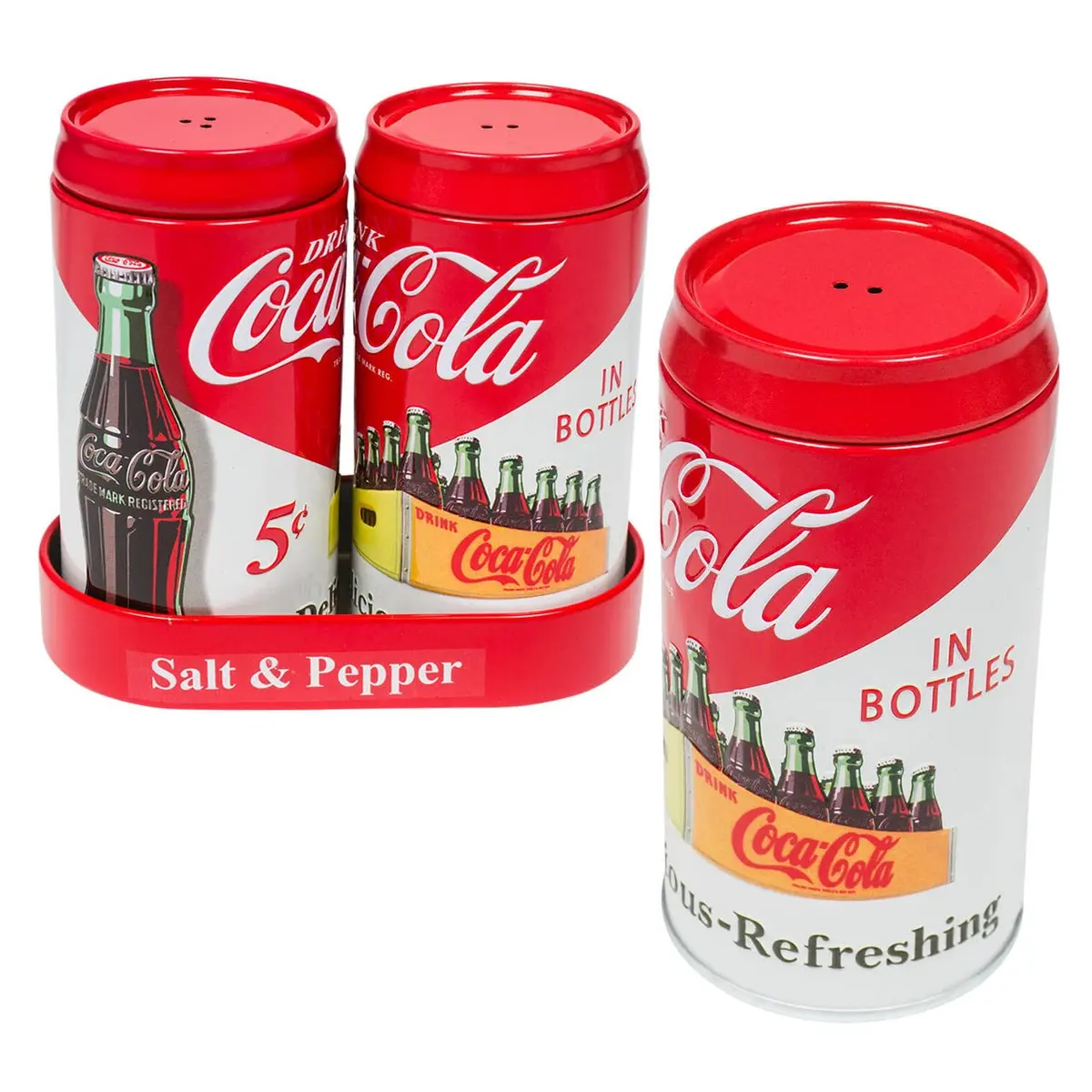 The Tin Box Company Coca Cola Salt & Pepper Set in Metal Caddy | Licensed Kitchen Utensil (70-120 chars) - main product image
