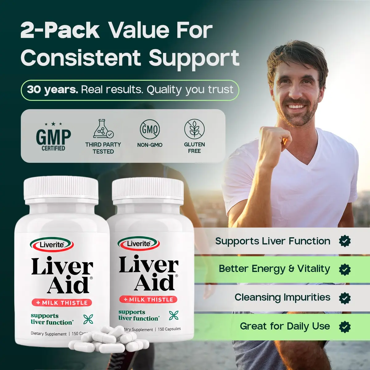 LIVERITE Liver Aid 2-Pack 150 Capsules | Supports Liver Function & Energy - view 7