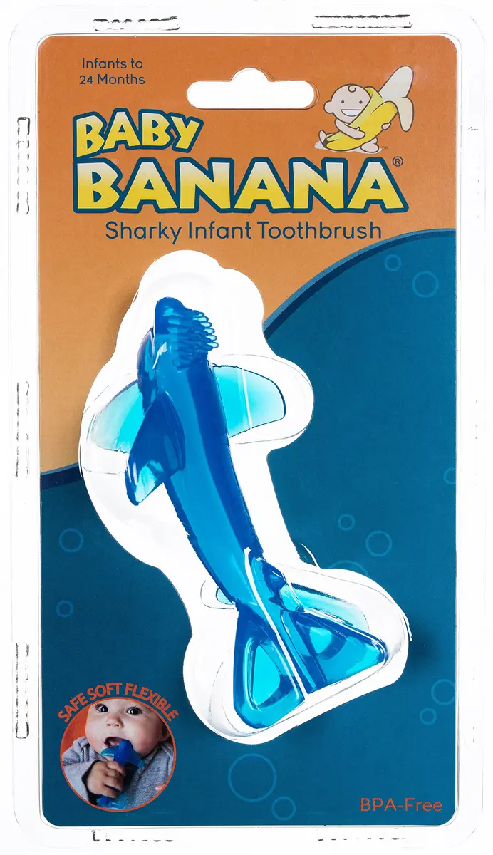 Baby Banana Shark Training Toothbrush 1 Count | Bendable Food-Grade Silicone for Gums & Teeth - view 3