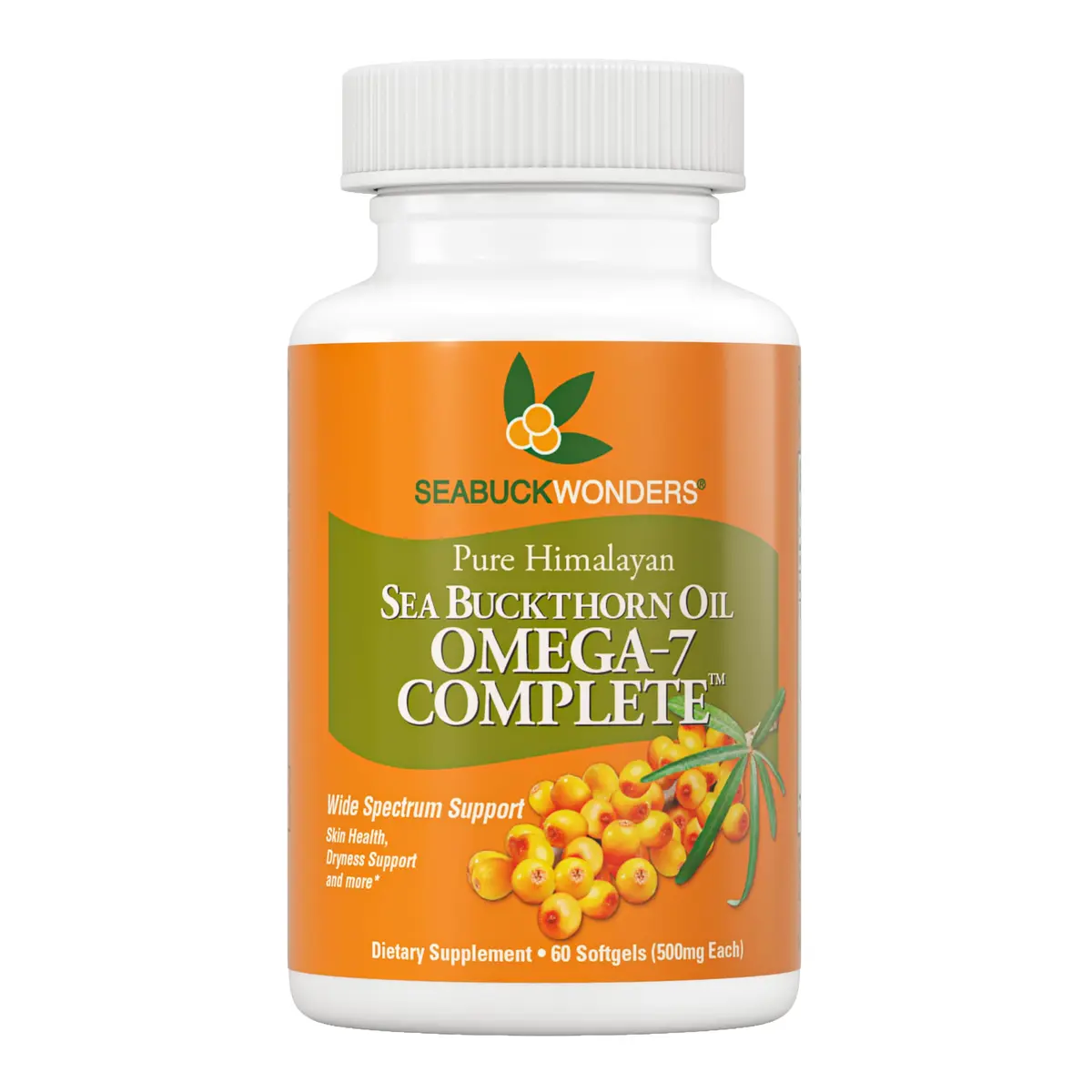 SEABUCKWONDERS Organic Sea Buckthorn Oil Omega-7 Complete, 60 Softgels | Supports Skin & Immunity - main product image