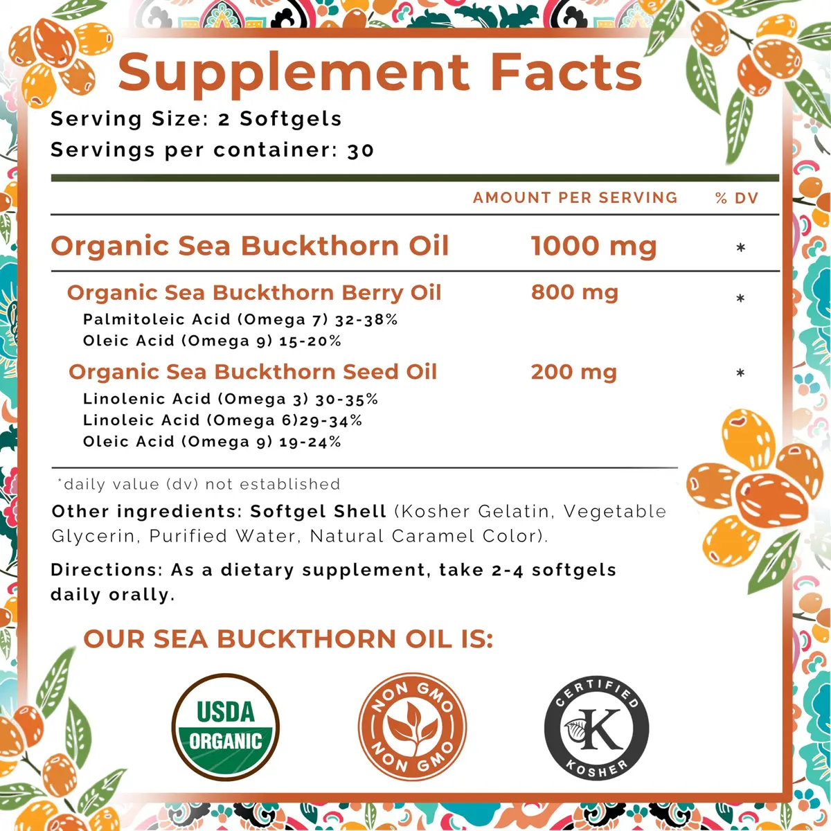 SEABUCKWONDERS Organic Sea Buckthorn Oil Omega-7 Complete, 60 Softgels | Supports Skin & Immunity - view 7