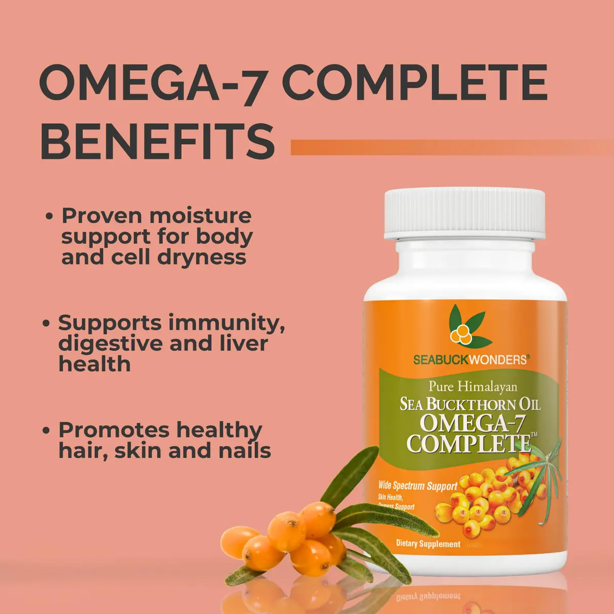 SEABUCKWONDERS Organic Sea Buckthorn Oil Omega-7 Complete, 60 Softgels | Supports Skin & Immunity - view 2
